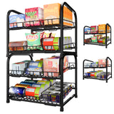NUNET 4 Tier Stackable Can Rack Organizer/2 Pack 2tier Can Rack for food storage,kitchen cabinets or countertops,Storage for 48 cans,Black