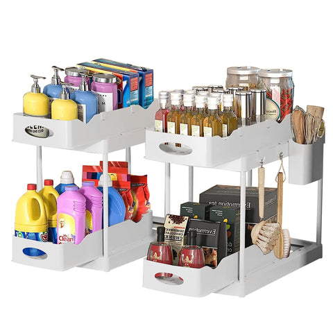 2 Pack Double Sliding Bathroom Cabinet Organizer, 2 Tier Under Sink Organizers And Storage