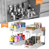 2 Pack Double Sliding Bathroom Cabinet Organizer, 2 Tier Under Sink Organizers And Storage