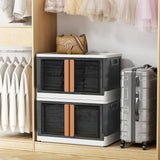 NUNET 76QT Extra Large Stackable Closet Organizer Foldable Storage Boxes w. Lids 3 * 19Gal Clear Collapisble Movable Dismountable Storage Bin, Open Front Doors & Wheels