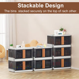 NUNET 76QT Extra Large Stackable Closet Organizer Foldable Storage Boxes w. Lids 3 * 19Gal Clear Collapisble Movable Dismountable Storage Bin, Open Front Doors & Wheels