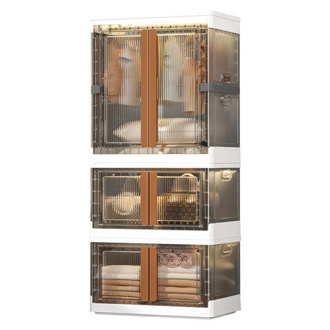 Extra Large Foldable Closet Organizers Storage Boxes 2 * 19Gal+1 * 38Gal Collapisble Movable Dismountable Storage Bin w. Lids, Open Front Doors&Wheels&Hooks for Office,School,Home Storage