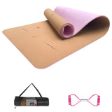 Numat Cork Yoga Mat 6mm (1/4 inch) Thick 72 x 24 in, Sweatproof NonSlip Eco-friendly, Lightweight TPE foam with Alignment Lines, Great for Hot Yoga, Pilates, Gym and Exercise, Black Carrying Bag w. Strap Included