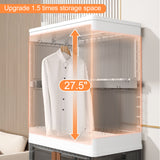 Extra Large Foldable Closet Organizers Storage Boxes 2 * 19Gal+1 * 38Gal Collapisble Movable Dismountable Storage Bin w. Lids, Open Front Doors&Wheels&Hooks for Office,School,Home Storage