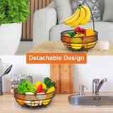 NUNET 2-Tier Fruit Basket & Bowl for Kitchen Counter - Space-Saving Modern Fruit Organizer with Detachable Banana Hanger, Countertop Storage for Fruits, Vegetables, Snacks