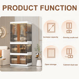 Extra Large Foldable Closet Organizers Storage Boxes 2 * 19Gal+1 * 38Gal Collapisble Movable Dismountable Storage Bin w. Lids, Open Front Doors&Wheels&Hooks for Office,School,Home Storage