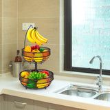 NUNET 2-Tier Fruit Basket & Bowl for Kitchen Counter - Space-Saving Modern Fruit Organizer with Detachable Banana Hanger, Countertop Storage for Fruits, Vegetables, Snacks