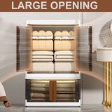 Extra Large Foldable Closet Organizers Storage Boxes 2 * 19Gal+1 * 38Gal Collapisble Movable Dismountable Storage Bin w. Lids, Open Front Doors&Wheels&Hooks for Office,School,Home Storage
