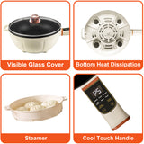 4L Electric Cooker, 1000W Electric Cooking Pot with Non-Stick Coating & Steamer, Multi-Power Settings, 12" Large Electric Hot Pot with Lid for Soup, Pasta, Frying, Stir-Fry
