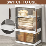 Extra Large Foldable Closet Organizers Storage Boxes 2 * 19Gal+1 * 38Gal Collapisble Movable Dismountable Storage Bin w. Lids, Open Front Doors&Wheels&Hooks for Office,School,Home Storage