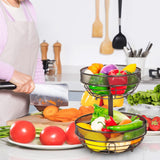 NUNET 2-Tier Fruit Basket & Bowl for Kitchen Counter - Space-Saving Modern Fruit Organizer with Detachable Banana Hanger, Countertop Storage for Fruits, Vegetables, Snacks