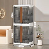 NUNET 76QT Extra Large Stackable Closet Organizer Foldable Storage Boxes w. Lids 3 * 19Gal Clear Collapisble Movable Dismountable Storage Bin, Open Front Doors & Wheels