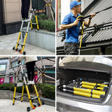 18FT/20FT A Frame Telescoping Ladder, Type-A Collapsible Extension Ladder with Double Balance Bar & Wheels, 330lbs Capacity, EN131 Certified Portable Aluminum Step Ladder (8+8Foot Step) Includes Tools Bag
