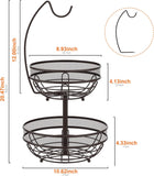 NUNET 2-Tier Fruit Basket & Bowl for Kitchen Counter - Space-Saving Modern Fruit Organizer with Detachable Banana Hanger, Countertop Storage for Fruits, Vegetables, Snacks