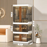 Extra Large Foldable Closet Organizers Storage Boxes 2 * 19Gal+1 * 38Gal Collapisble Movable Dismountable Storage Bin w. Lids, Open Front Doors&Wheels&Hooks for Office,School,Home Storage