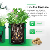 NUNET 7 Gallon Potato Grow Bags w. Double-Sided Straps, Gloves w. Claws, Neck Gaiter Mask, Heavy Duty Thickened Nonwoven Fabric Pots w. Handles, Durable Breathable Plant Container for Vegetables