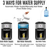 NUNET 3-in-1 Countertop Ice Maker Hot/Cold Water Dispenser Cooler Fill Water Manually or by Water Line,10ft Water Inlet Hose 1/2" &1/4" Connector, Making 44 lbs Ice Daily at 160W, 4lb Ice Storage
