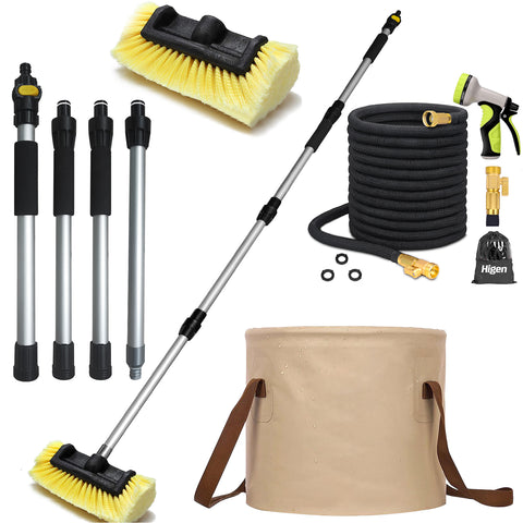 Car/Truck/RV Wash Brush w. Foldable Bucket & 25ft Water Hose Adjustable 60“ Long Handle On/Off Switch Flow-Thru Pipe Soft Bristle Head Cleaning Kit & Nozzle, 2025 Upgraded w. Reinforced Connector