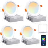 LED Recessed Ceiling Lighting 4 Inch Smart WiFi Chage Color Temperature White/Warm/Cold White Ultra-Thin Recessed Light Dimmable Outdoor Downlight 10W 1000LM High Brightness Works w. Alexa