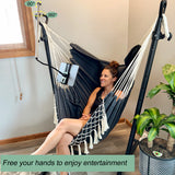 Hammock with Stand Included Heavy Duty Double Swing Chair Outdoor/Indoor w. Pillow & Cellphone/Tablet Holder Macrame Handmade Adjustable Portable Confortable Patio Yard Porch Chair 400lbs Capacity