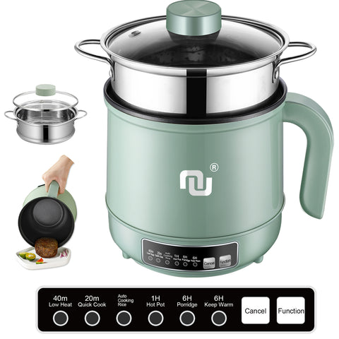 Smart Mini Hot Pot w. Timer 3 Power Level 5 Modes W. Stainless Steel Steamer Basket