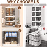 Extra Large Foldable Closet Organizers Storage Boxes 2 * 19Gal+1 * 38Gal Collapisble Movable Dismountable Storage Bin w. Lids, Open Front Doors&Wheels&Hooks for Office,School,Home Storage