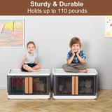 NUNET 76QT Extra Large Stackable Closet Organizer Foldable Storage Boxes w. Lids 3 * 19Gal Clear Collapisble Movable Dismountable Storage Bin, Open Front Doors & Wheels