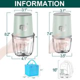 NUNET Rechargeable Cordless Food Processor & Chopper – 2 Glass Bowls (300ml & 600ml), Portable w. Carry Bag for Dicing, Mincing & Pureeing Vegetables, Fruits & Meat (2025 Upgraded w. Type C Charging)