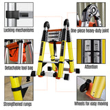 18FT/20FT A Frame Telescoping Ladder, Type-A Collapsible Extension Ladder with Double Balance Bar & Wheels, 330lbs Capacity, EN131 Certified Portable Aluminum Step Ladder (8+8Foot Step) Includes Tools Bag