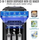 NUNET 3-in-1 Portable Ice Maker Water Dispenser Countertop Built-in Ice Machine 44lbs Ice Daily Top Loading 5 Gallon Hot Cold Water Dispenser w. 4lb Ice Storage & Cleaning Sets, Water Pump