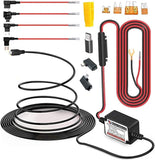 10 Pack 15ft MicroUSB & MiniUSB Hardwire Kit with Mini/LP Mini/ATO/Micro2 Fuse, Micro to Mini/Type-C Adapters, Battery Drain Protection System, 15ft Length Cord for Dash Cameras