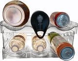 Stackable Bottle Rack Organizer for Refridgerator, Stackable Canned Food Pop Cans Container Water Tumbler for Fridge Pantry Rack Freezer, Clear Plastic Storage Bins,Holds 6-12 Long Bottles Cans Each