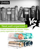 Stackable Bottle Rack Organizer for Refridgerator, Stackable Canned Food Pop Cans Container Water Tumbler for Fridge Pantry Rack Freezer, Clear Plastic Storage Bins,Holds 6-12 Long Bottles Cans Each