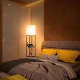 NUNET Floor Lamp w. Shelves Charging Station w. 2 AC Outlets & 2 USB Ports 3 Color Temperature Warm/Cool/Daylight White & Acrylic Photo Frame Living Room/Bedroom Shelf Light