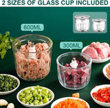 NUNET Rechargeable Cordless Food Processor & Chopper – 2 Glass Bowls (300ml & 600ml), Portable w. Carry Bag for Dicing, Mincing & Pureeing Vegetables, Fruits & Meat (2025 Upgraded w. Type C Charging)
