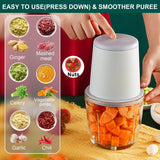 NUNET Rechargeable Cordless Food Processor & Chopper – 2 Glass Bowls (300ml & 600ml), Portable w. Carry Bag for Dicing, Mincing & Pureeing Vegetables, Fruits & Meat (2025 Upgraded w. Type C Charging)