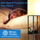 NUNET Floor Lamp w. Shelves Charging Station w. 2 AC Outlets & 2 USB Ports 3 Color Temperature Warm/Cool/Daylight White & Acrylic Photo Frame Living Room/Bedroom Shelf Light