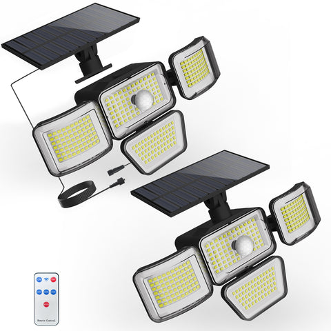 PIR Motion Detection Lights Detachable 1.5W Solar Panel 4 Heads Outdoor Security Lamp 3 Modes w. Remote NUNET 278 LEDs IP65 Waterproof 270° Wide Angle Flood Wall Lights for Garage Yard