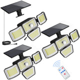 PIR Motion Detection Lights Detachable 1.5W Solar Panel 4 Heads Outdoor Security Lamp 3 Modes w. Remote NUNET 278 LEDs IP65 Waterproof 270° Wide Angle Flood Wall Lights for Garage Yard