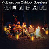 10W Outdoor Bluetooth Speakers LED Flame Speakers Tiki Torch Atmosphere Lantern Waterproof Wireless Portable Sound System 15H Playtime w. Wall Mounts Shepherd's Hooks for Patio/Yard 2023 Upgraded