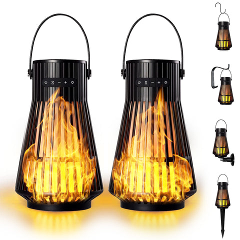 NUNET Multilink Flame Speakers 10W Outdoor Bluetooth Surround Sound System Sync Multiple Wireless Speakers Rechargeable Tiki Torch LED Lantern Decor for Patio/Yard 2 Pack