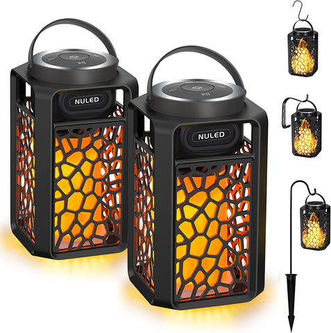 10W Outdoor Bluetooth Speakers LED Flame Speakers Tiki Torch Atmosphere Lantern Waterproof Wireless Portable Sound System 15H Playtime w. Wall Mounts Shepherd's Hooks for Patio/Yard 2023 Upgraded