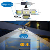 PIR Motion Detection Lights Detachable 1.5W Solar Panel 4 Heads Outdoor Security Lamp 3 Modes w. Remote NUNET 278 LEDs IP65 Waterproof 270° Wide Angle Flood Wall Lights for Garage Yard