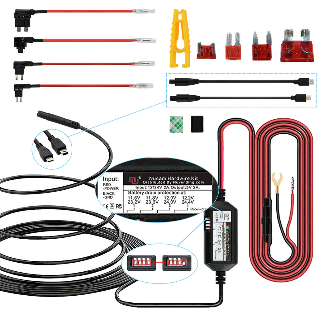 15 ft Mini Micro USB Hardwire Kit 11.6-12.2V Programmable Cutoff