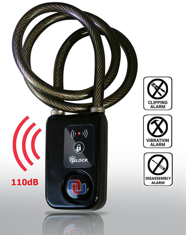 NuLock Bluetooth Braided Steel Cable Bike Lock 47" Inches (110dB Alarm with Cellphone Notification) - Nuvending.com
