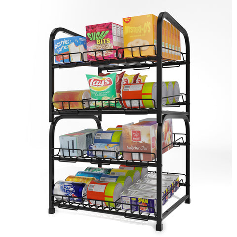 NUNET 4 Tier Stackable Can Rack Organizer/2 Pack 2tier Can Rack for food storage,kitchen cabinets or countertops,Storage for 48 cans,Black