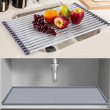 NUNET Roll Up Nonslip Dish Rack w.Undersink Mat 20.5" x 13" Aluminum/Silicone Multipurpose Heat Resistance Sink Drying Counter Capacity 40lb - 2PK(28 * 22" mat Included)