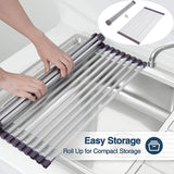 NUNET Roll Up Nonslip Dish Rack w.Undersink Mat 20.5" x 13" Aluminum/Silicone Multipurpose Heat Resistance Sink Drying Counter Capacity 40lb - 2PK(28 * 22" mat Included)