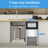 Commercial Ice Maker Machine - 100 lbs/Day Under-Counter Stainless Steel Ice Maker with 26 lbs Storage, Self-Cleaning & Timer, Automatic Inlet Water Line for Clear Ice Cube & Chilled Water(Heavy-Duty)
