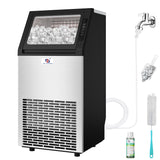 Commercial Ice Maker Machine - 100 lbs/Day Under-Counter Stainless Steel Ice Maker with 26 lbs Storage, Self-Cleaning & Timer, Automatic Inlet Water Line for Clear Ice Cube & Chilled Water(Heavy-Duty)